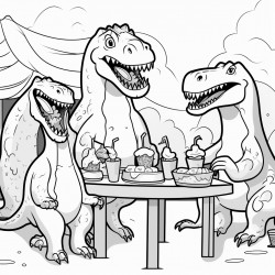 dinosaurs and llamas eating hotdogs