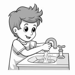 a 35 year old boy rubbing and washing his hands under the tap water