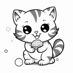 coloring page for childrena kitten eating a rainbow cookie