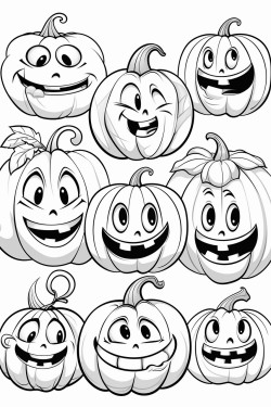 draw a variety of pumpkins with different facial expressionshappy silly spooky and surprised