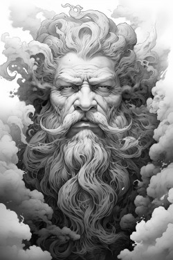 cloudlike smoke made into the face of a greak god