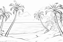 niuean beach with coconut trees and sun