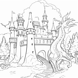 castle in the forest with a dragon