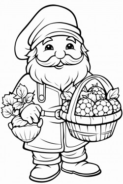 cute gnome carrying a basket full of strawberries