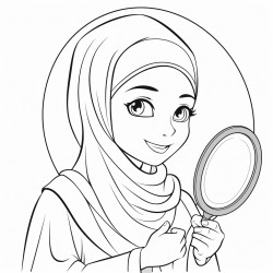 beautiful muslim girl looking into a mirror