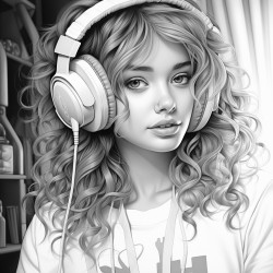 teen girl  with headphones and cute top