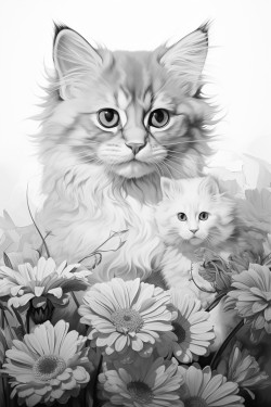 cats in a flower field