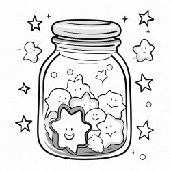 jar of cookies with heart pattern outside and stars