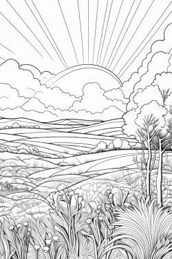 spring field with sunrise