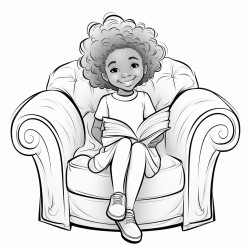 african american cute girl reading her bible curled up in a cozy chair