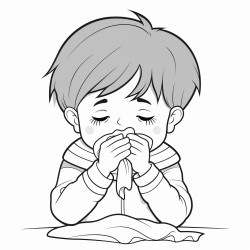 3 to 5 year old boy sneezing into a tissue covering his nose and mouth