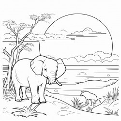 elephant and monkey watching the sunset