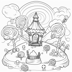 make a fun scene with enchanted candy glowing ready for the kids to color and bring to life