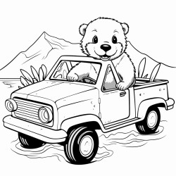 sea otter driving a pickup truck