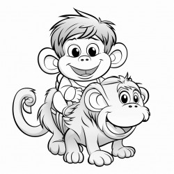 a cartoon monkey riding a cartoon moose to market