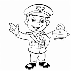 security officer smiling and pointing at an airplane