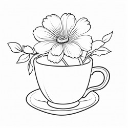 cup with teabag tag coming out little flower on cup