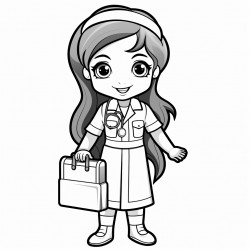 a cute nurse carrying first aid kit bold and easy white background