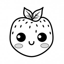 kawaii strawberry with bold lines for coloring in