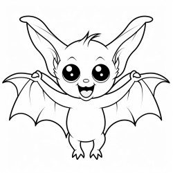 a simple bat flying with its wings spread wide smiling