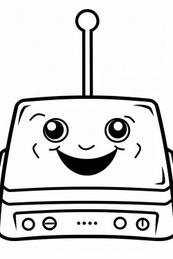 a smiling wifi router with a face and little waves coming out to represent the signal