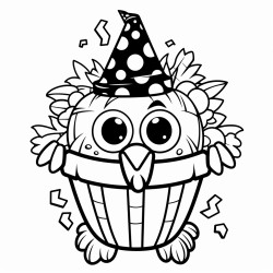 a halloween bucket in the shape of a chicken full of candy simple art style