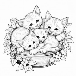exactly six kittens playing and sleeping