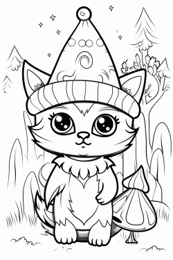 cute cat in a wizard hat magical forest