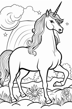 unicorn menunggangi pelangi