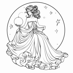 woman sitting on the moon wearing a gothic style gown with mushrooms growing on the moon