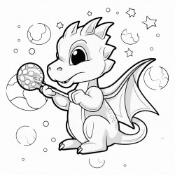 dragon eating a lollipop in space