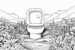 a line toilet sitting on a field of marijuana plants