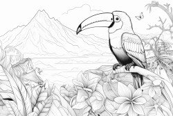costa rica with a toucan a sloth and the arenal volcano