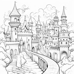 fantasy town with a castle and a dragon