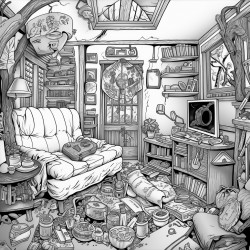 trippy room full of junk