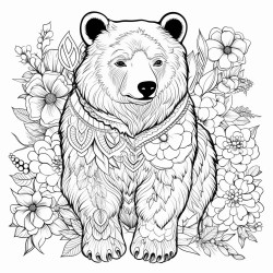 black bear with pattern inside with flowers