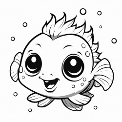 cute baby pufferfish with a happy expression and tiny fins