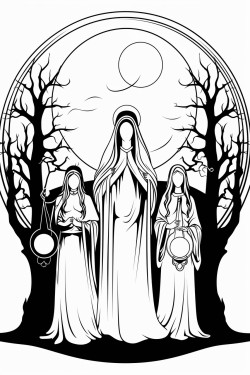 a pagan scene of the triple goddess maiden mother crone