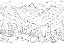 a scene with mountains and trees