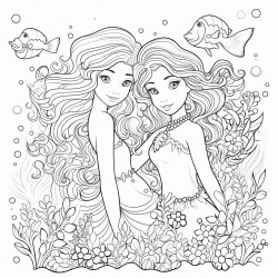 mermaids swimming among colorful coral reefs