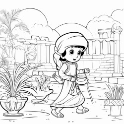 une momie gyptienne mignonne qui court dans un jardin tout en perdant certaines de ses bandelettes