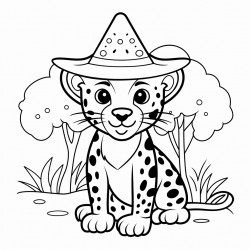a jaguar in the forest wearing a clown hat