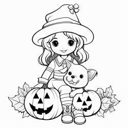 little girl sitting on a pumpkin holding a puppy