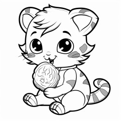 coloring page for childrena kitten eating a rainbow cookie
