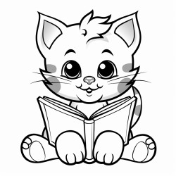 nonoline kitty cat reading a book bold lines