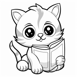 nonoline kitty cat reading a book bold lines