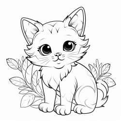cute aesthetic adorable cat in bold black outline and easy design