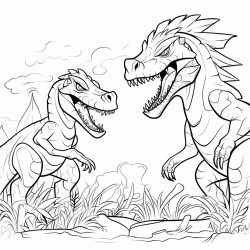 dragon fighting a tyrannosaurus