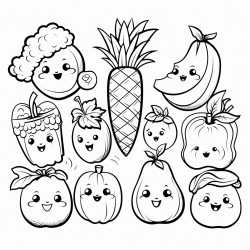 fruits and vegetables with happy faces