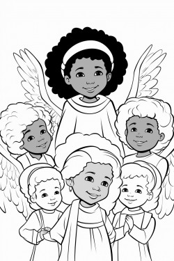 create an african american angel with a group of children